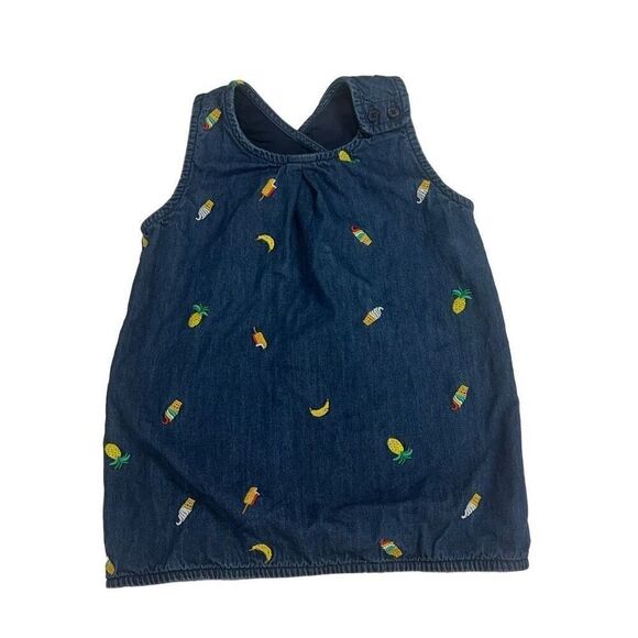 Hanna Anderson Ice Cream Fruit Embroidered Denim Jean Sleeveless Top 6 7‎ Girls - Picture 1 of 11